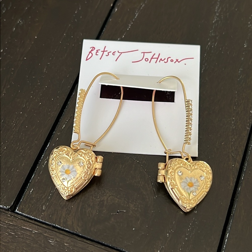 Betsey Johnson Gold Heart Locket Earrings